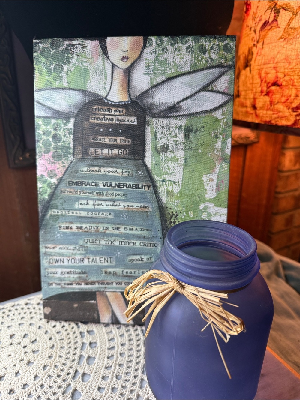 Unknown Brand Blue Decorative Mason Jar Votive& wall hanging